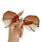 Women's Oversized Geometric Rimless Sunglasses with Gradient Lenses and Decorative Storage Case