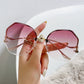 Women's Oversized Geometric Rimless Sunglasses with Gradient Lenses and Decorative Storage Case