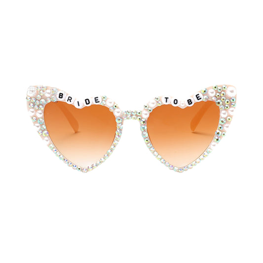 Women's Heart-Shaped Bride to Be Sunglasses with Rhinestone and Pearl Embellishments for Bachelorette Party