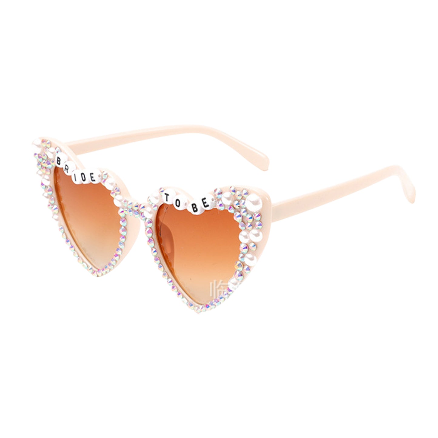 Women's Heart-Shaped Bride to Be Sunglasses with Rhinestone and Pearl Embellishments for Bachelorette Party