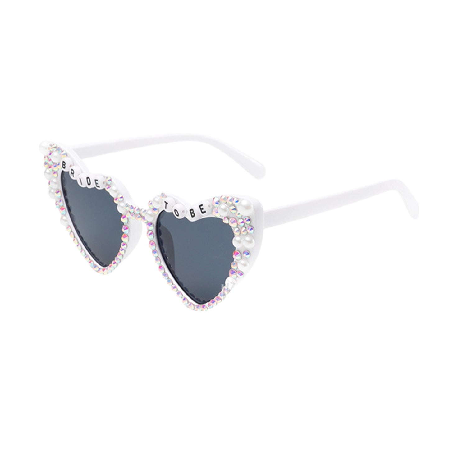 Women's Heart-Shaped Bride to Be Sunglasses with Rhinestone and Pearl Embellishments for Bachelorette Party