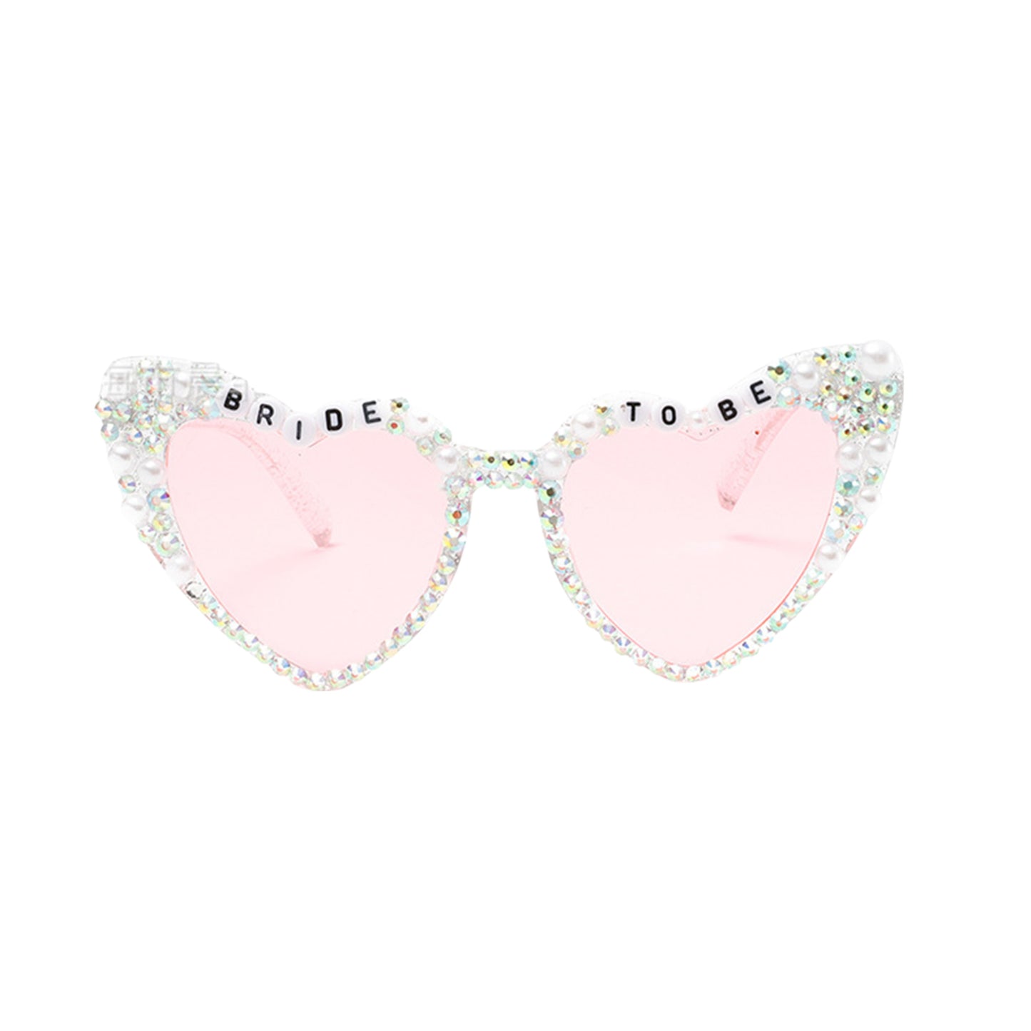 Women's Heart-Shaped Bride to Be Sunglasses with Rhinestone and Pearl Embellishments for Bachelorette Party