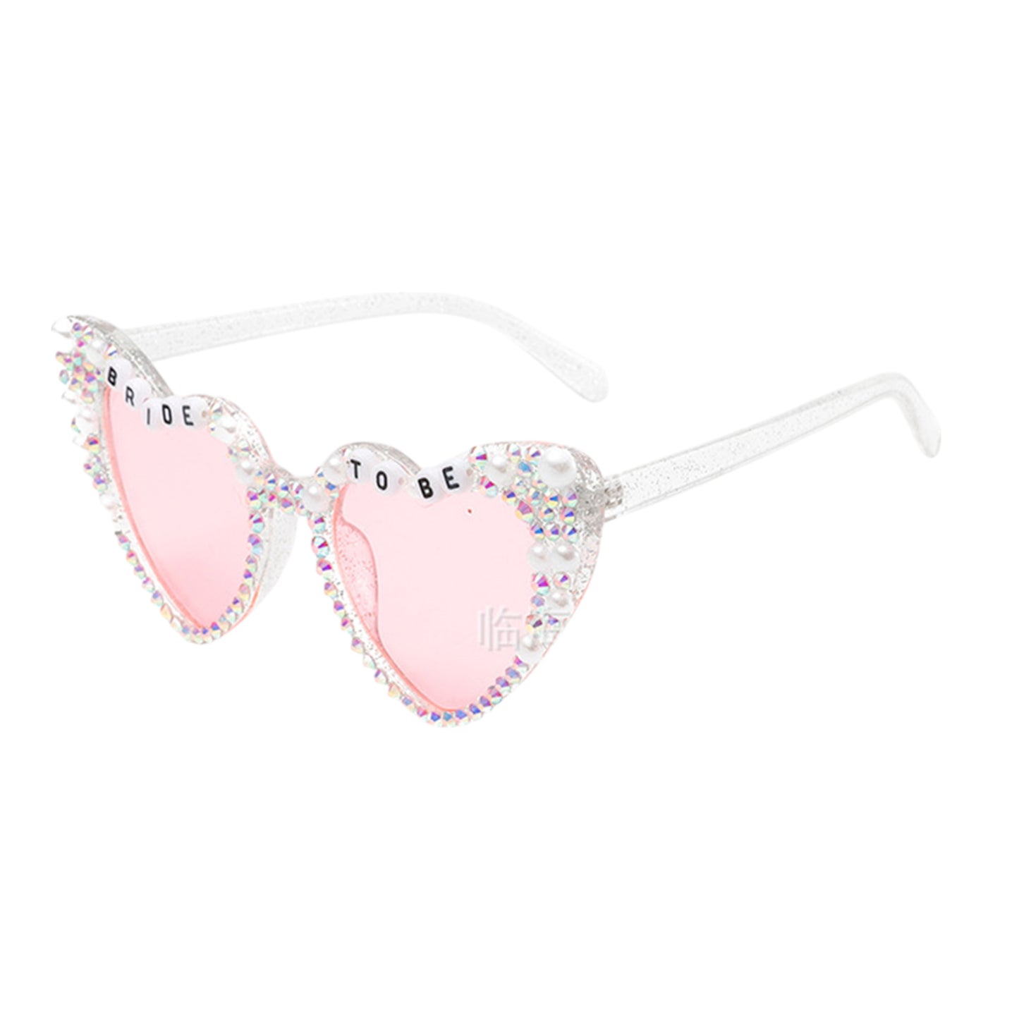 Women's Heart-Shaped Bride to Be Sunglasses with Rhinestone and Pearl Embellishments for Bachelorette Party
