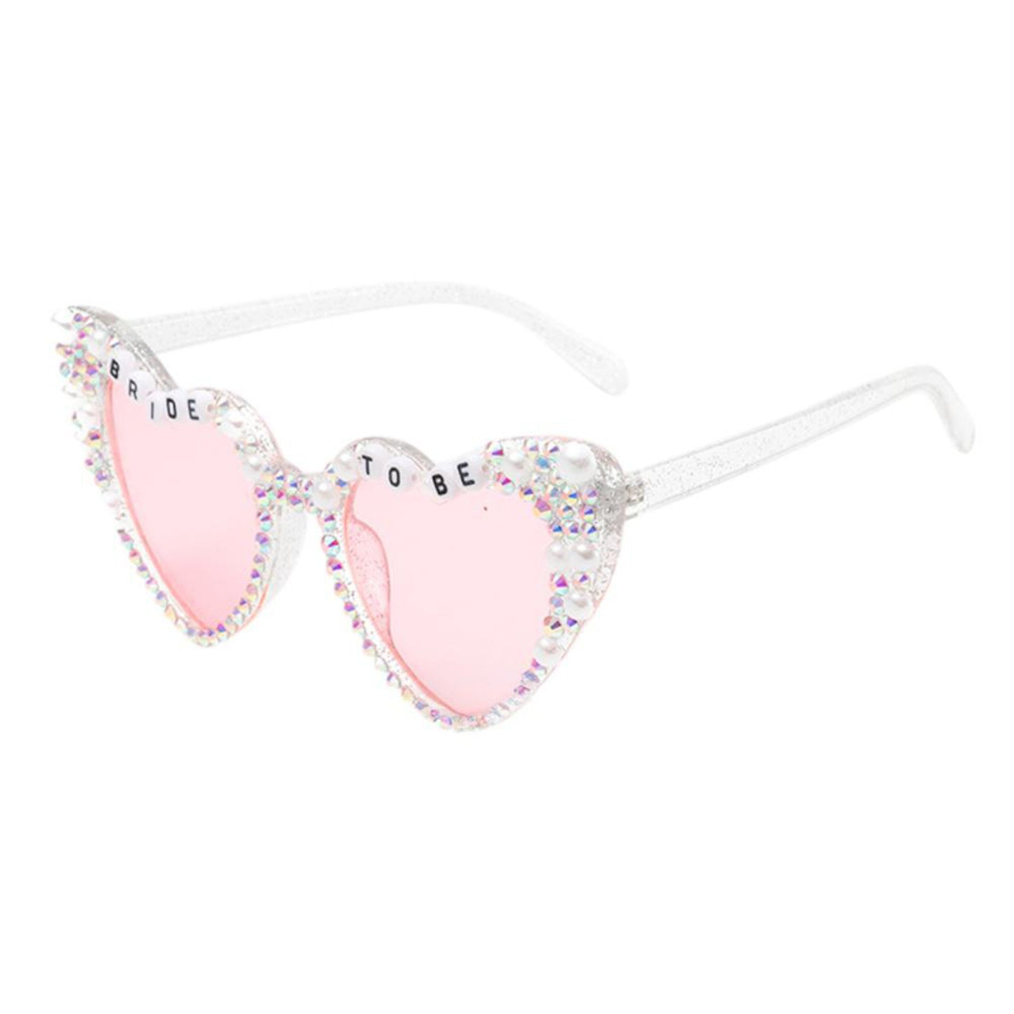 Women's Heart-Shaped Bride to Be Sunglasses with Rhinestone and Pearl Embellishments for Bachelorette Party
