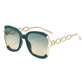 Women's Oversized Square Sunglasses with Cutout Chain Link Arms and Glamorous Metal Trim Detailing