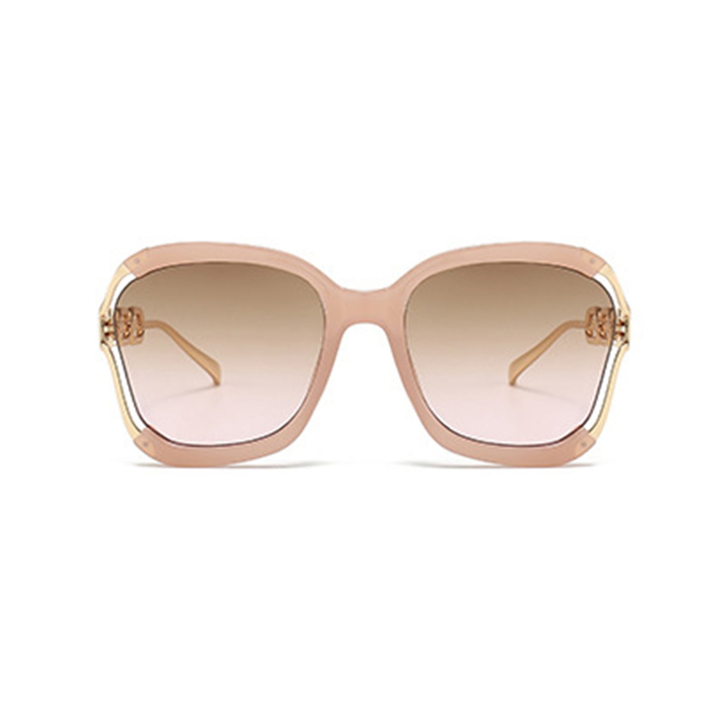 Women's Oversized Square Sunglasses with Cutout Chain Link Arms and Glamorous Metal Trim Detailing