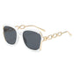 Women's Oversized Square Sunglasses with Cutout Chain Link Arms and Glamorous Metal Trim Detailing