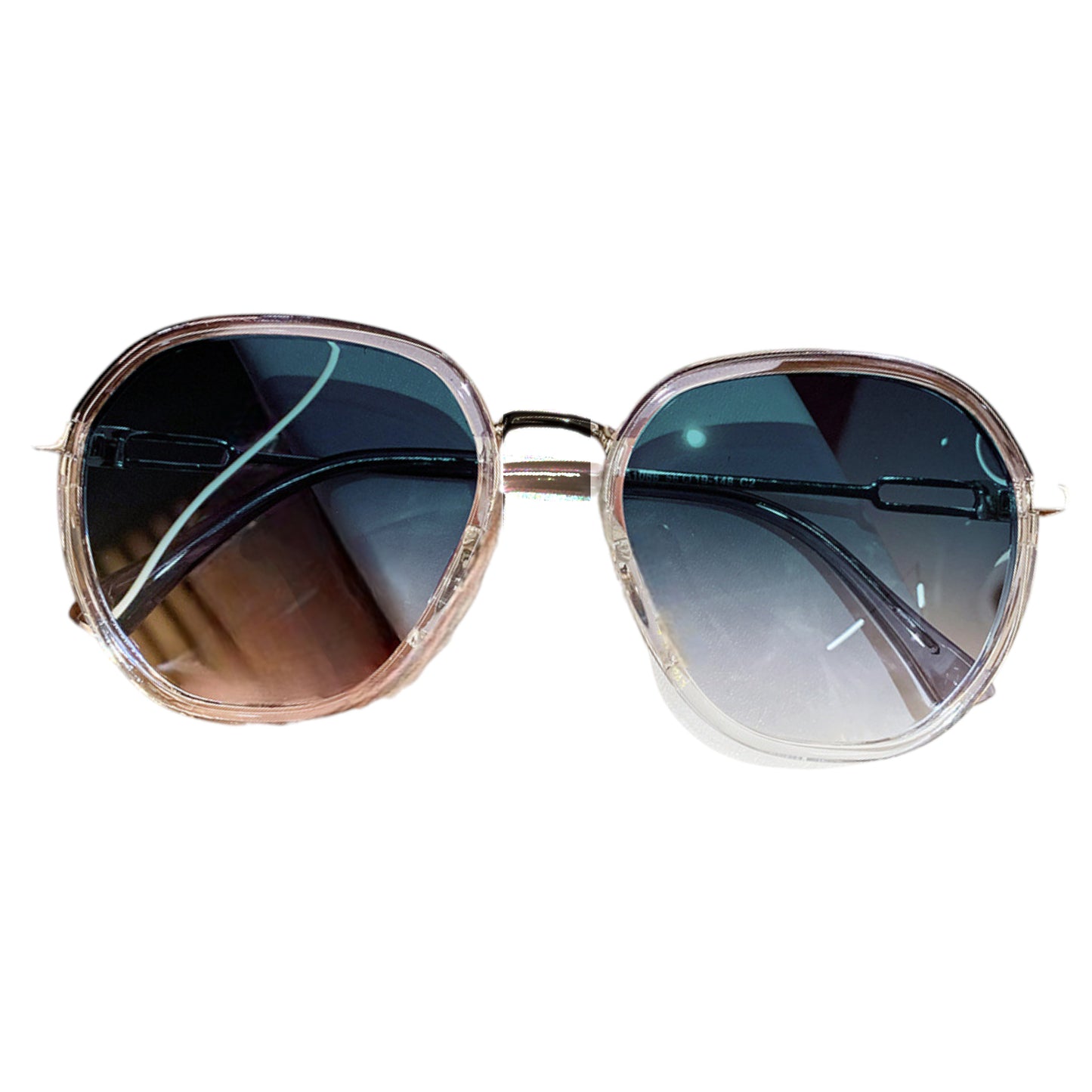 Women's Fashion Round Gradient Lens Sunglasses with Metal Arms and Transparent Frame Design for Modern Everyday Style