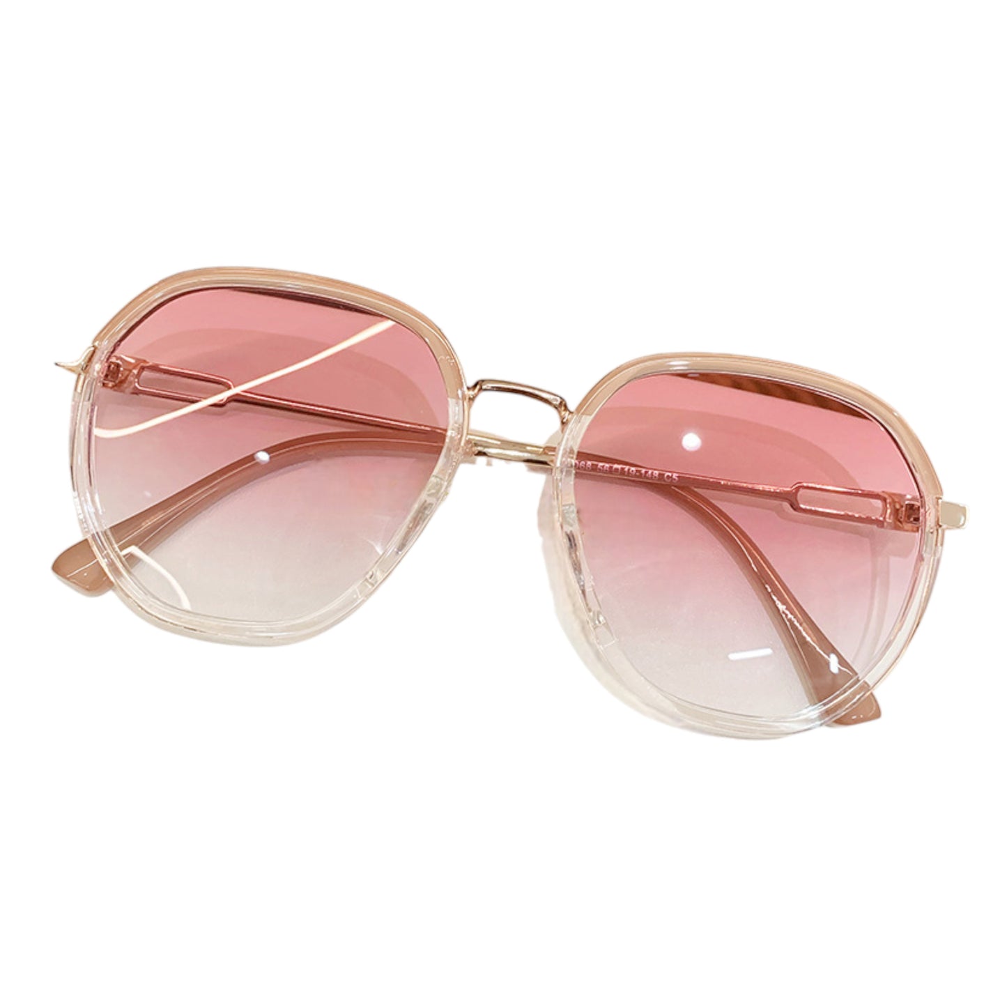 Women's Fashion Round Gradient Lens Sunglasses with Metal Arms and Transparent Frame Design for Modern Everyday Style