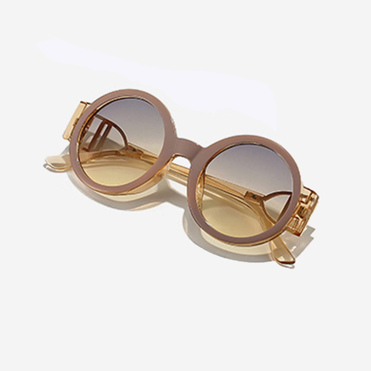Round Frame Sunglasses with Gold Temple Hardware and UV400 Lenses for Retro Modern Style