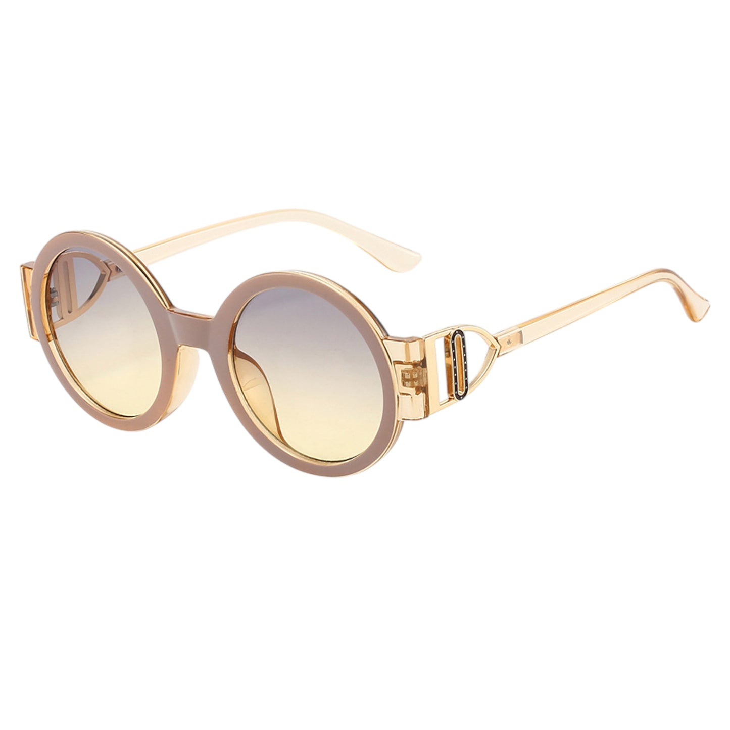 Round Frame Sunglasses with Gold Temple Hardware and UV400 Lenses for Retro Modern Style