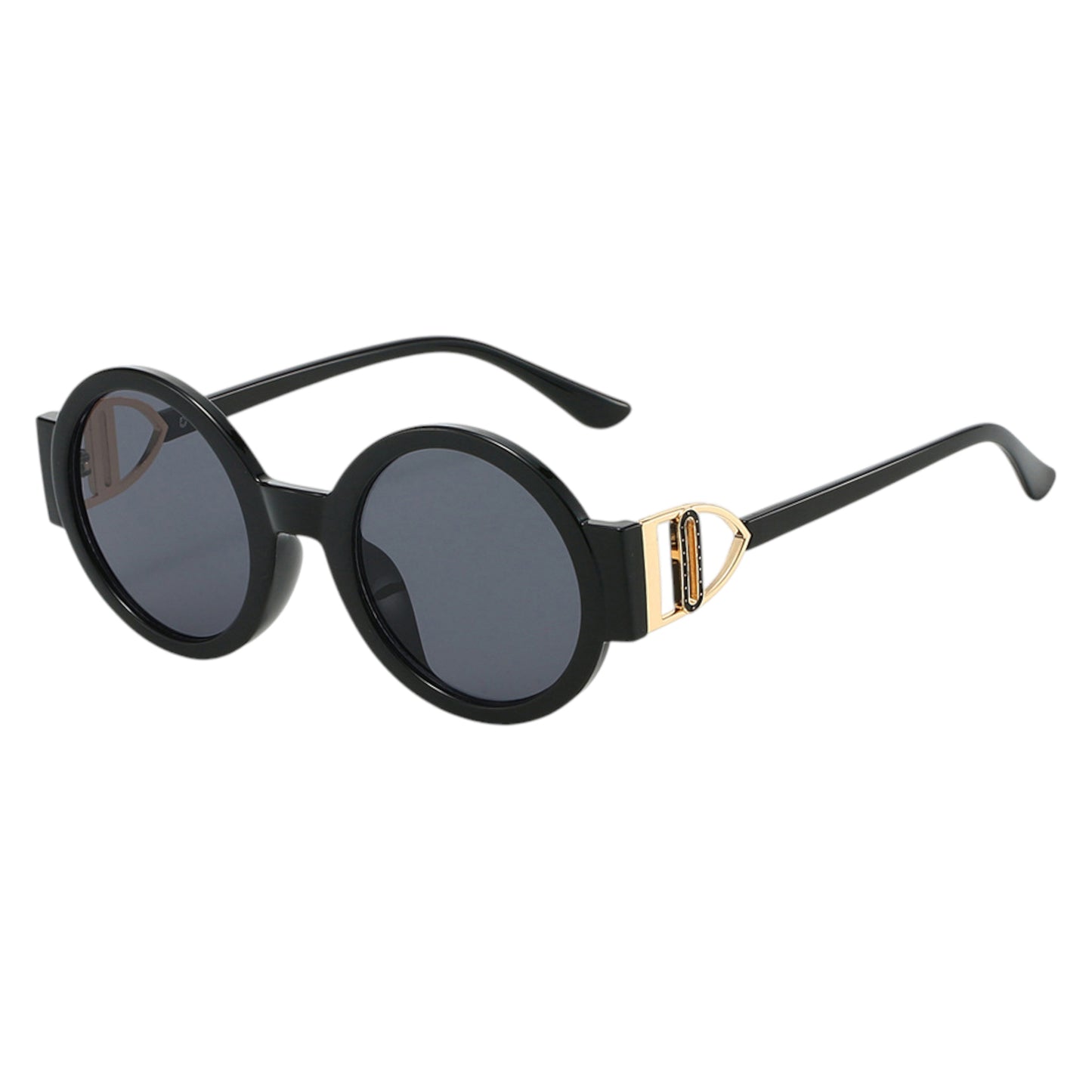 Round Frame Sunglasses with Gold Temple Hardware and UV400 Lenses for Retro Modern Style