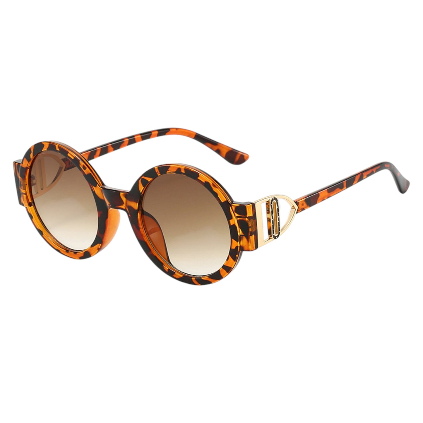 Round Frame Sunglasses with Gold Temple Hardware and UV400 Lenses for Retro Modern Style