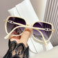 Oversized Square Sunglasses with Dual Layer Frame and Gold Temple Accent UV400 Dark Lenses