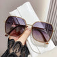 Oversized Square Sunglasses with Dual Layer Frame and Gold Temple Accent UV400 Dark Lenses