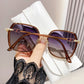Oversized Square Sunglasses with Dual Layer Frame and Gold Temple Accent UV400 Dark Lenses