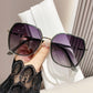Oversized Square Sunglasses with Dual Layer Frame and Gold Temple Accent UV400 Dark Lenses