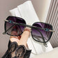 Oversized Square Sunglasses with Dual Layer Frame and Gold Temple Accent UV400 Dark Lenses