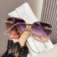 Oversized Square Sunglasses with Dual Layer Frame and Gold Temple Accent UV400 Dark Lenses