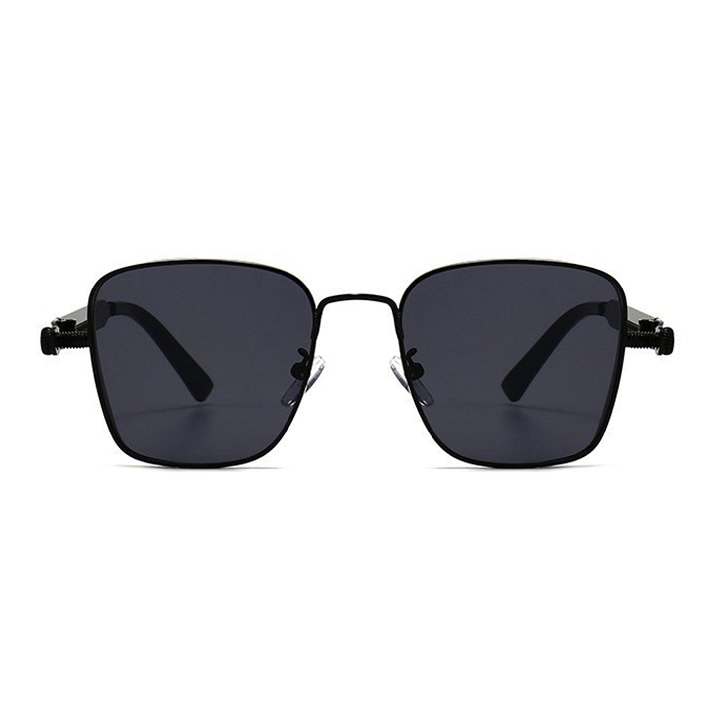 Unisex Geometric Square Sunglasses with Metal Frame and Industrial Side Bar Detailing