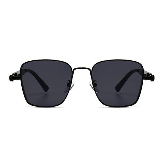 Unisex Geometric Square Sunglasses with Metal Frame and Industrial Side Bar Detailing