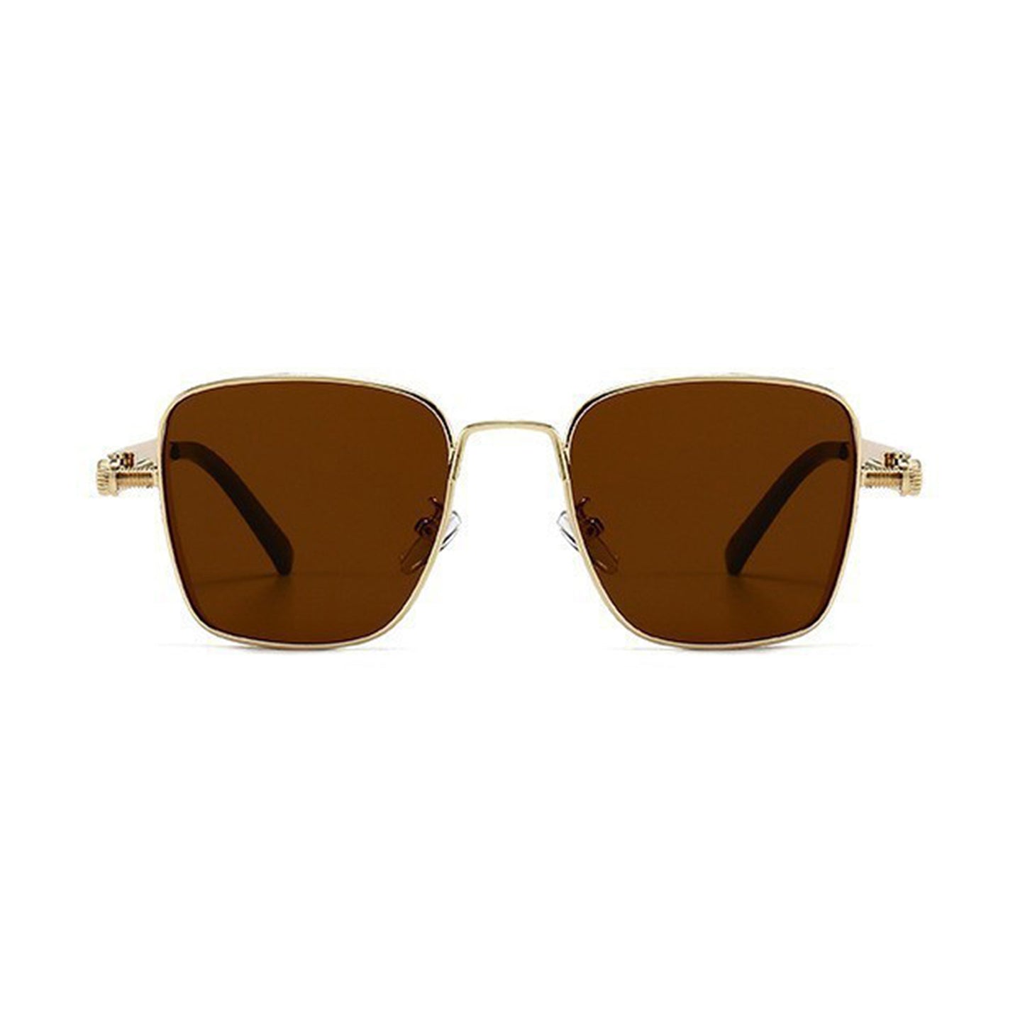 Unisex Geometric Square Sunglasses with Metal Frame and Industrial Side Bar Detailing