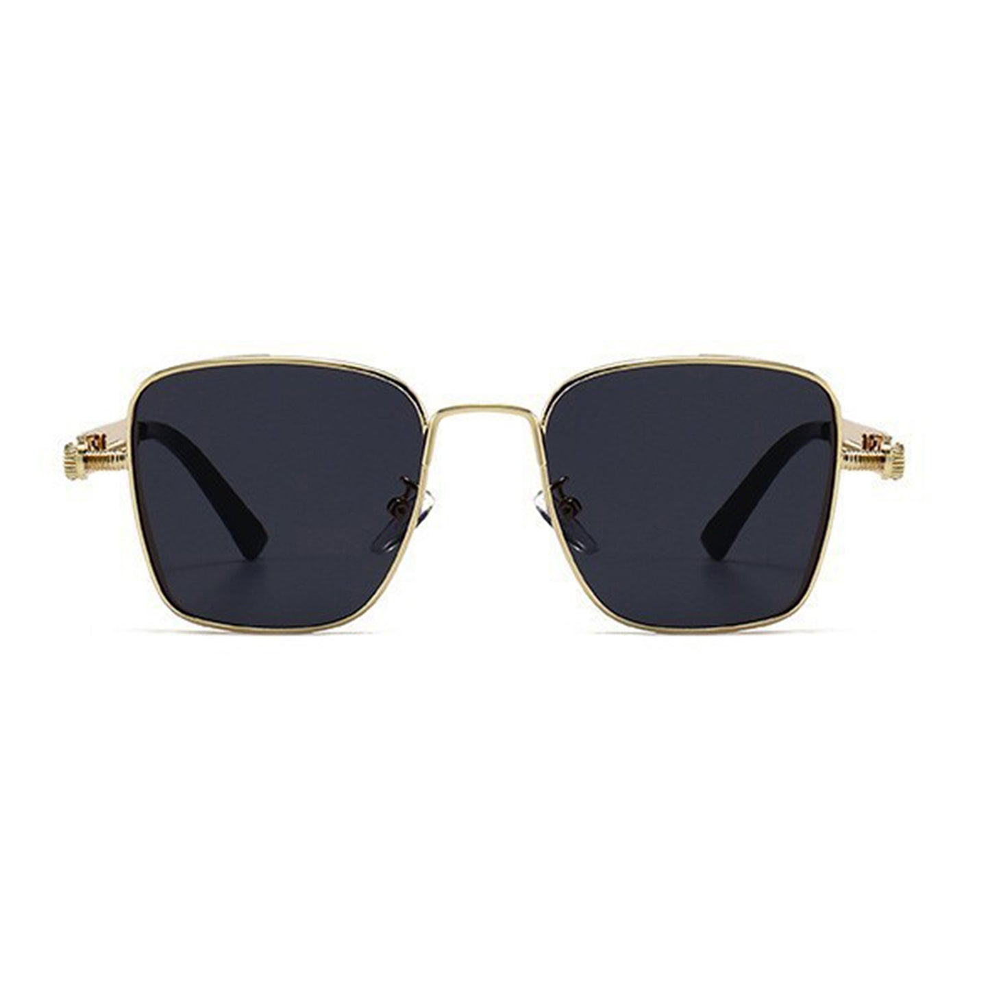 Unisex Geometric Square Sunglasses with Metal Frame and Industrial Side Bar Detailing
