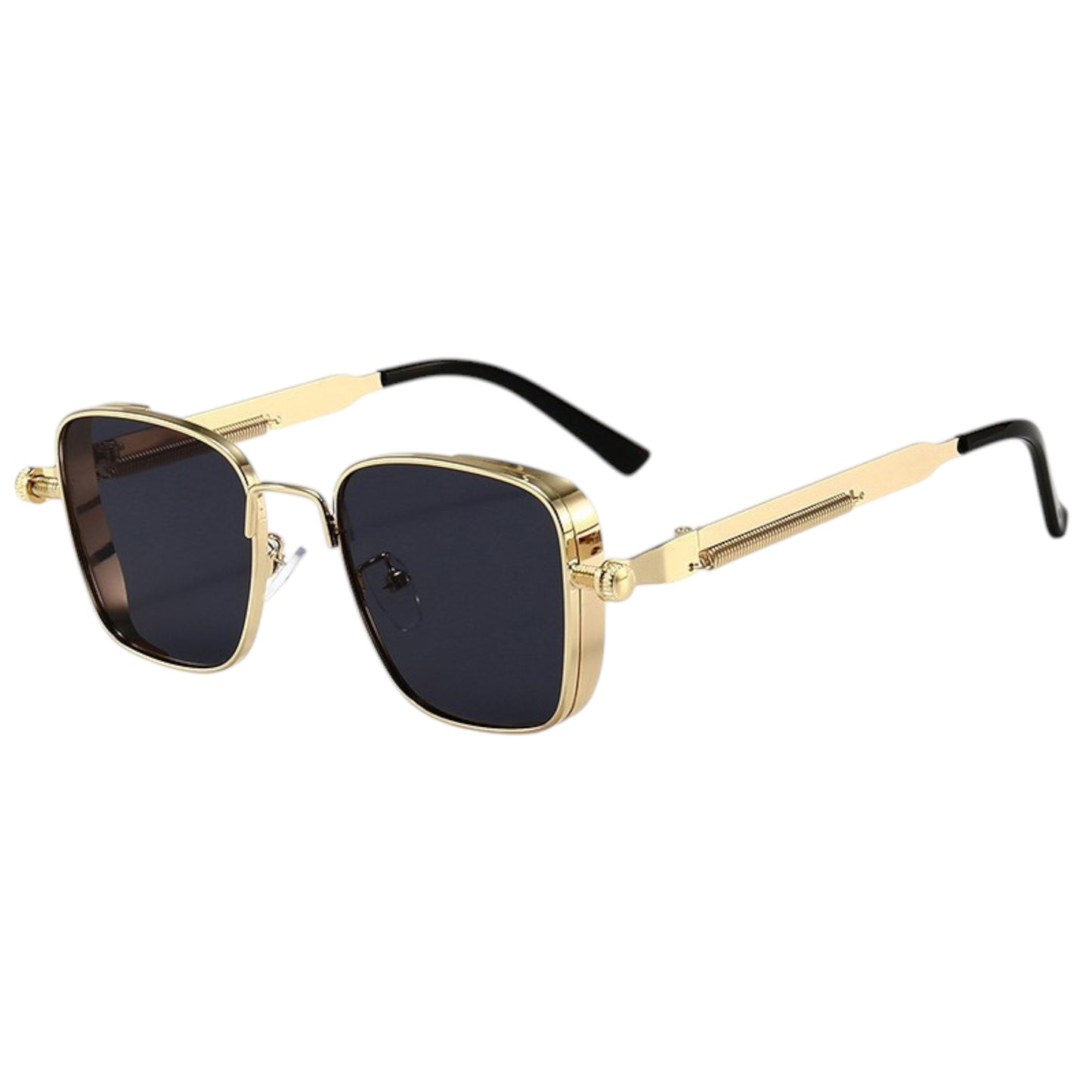 Unisex Geometric Square Sunglasses with Metal Frame and Industrial Side Bar Detailing