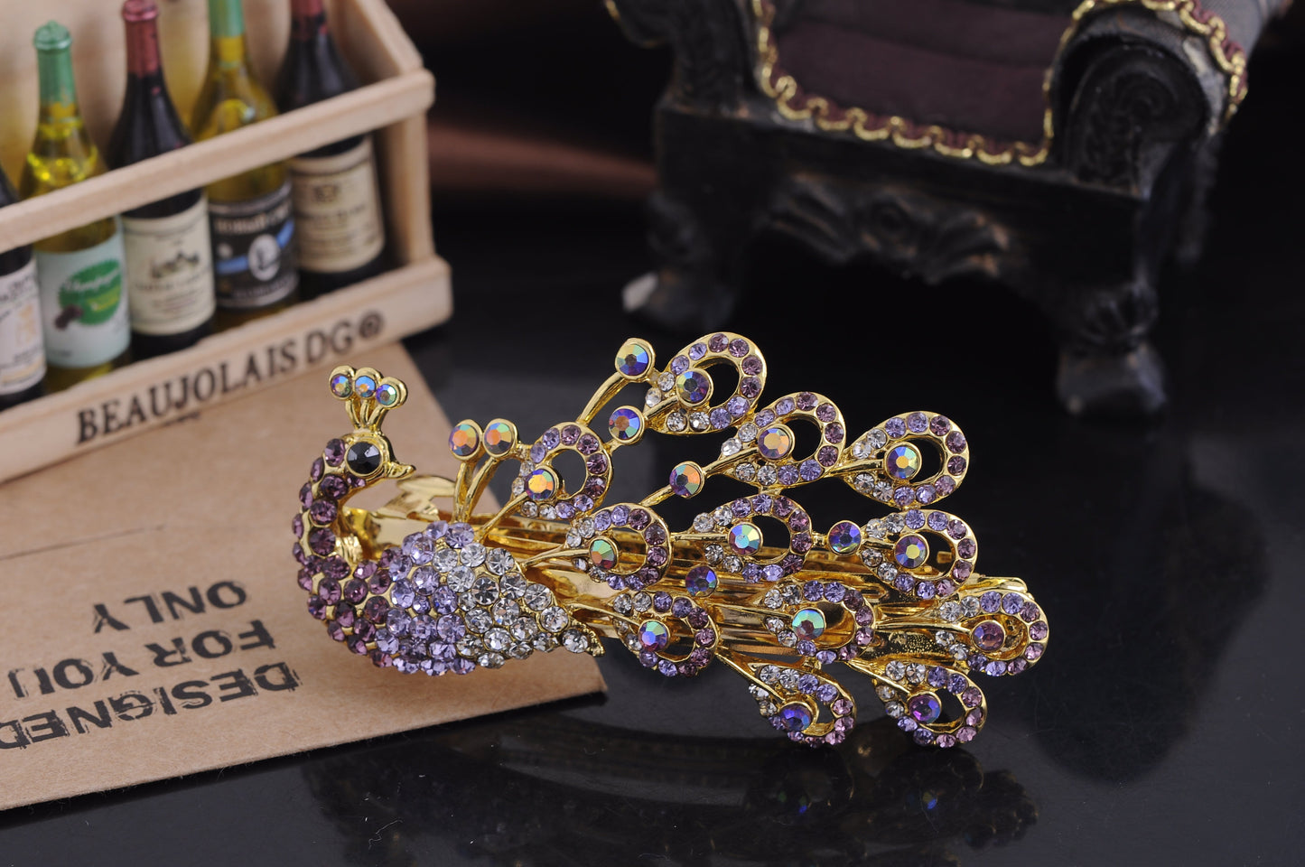 Sapphire Blue Colored Peacock Bird Hair Clip