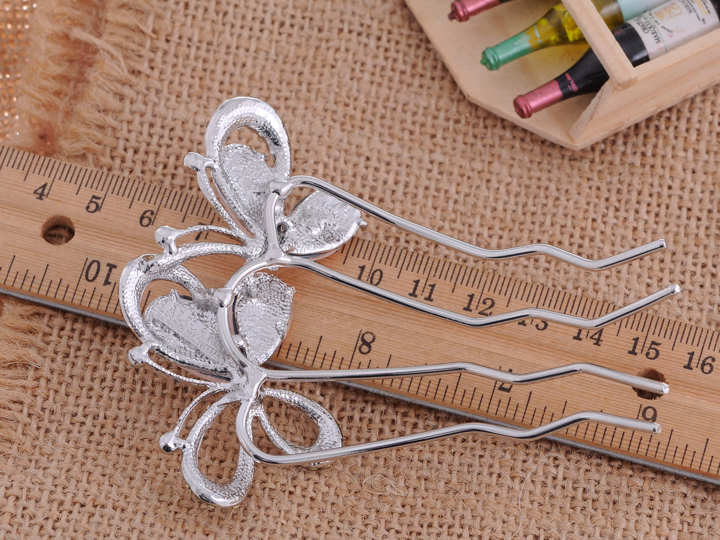 D Embellished Butterfly Hair Clip With Peach Hued Accents