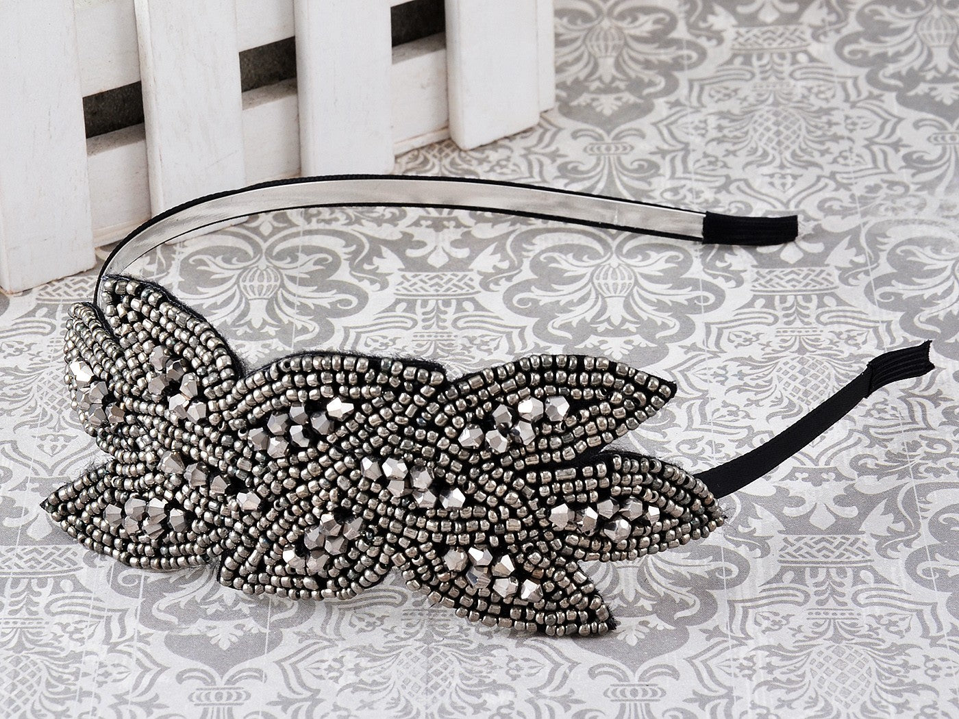 1920S Black Beaded Leaf Flapper Headband