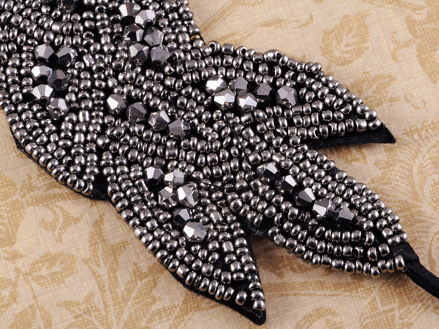 1920S Black Beaded Leaf Flapper Headband