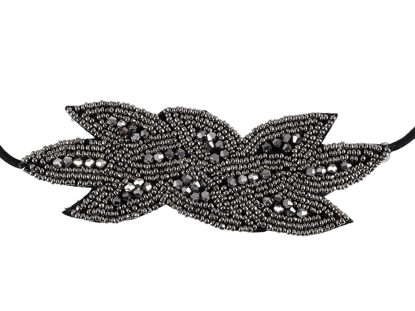 1920S Black Beaded Leaf Flapper Headband