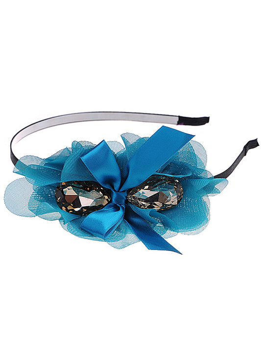 Sea Sky Blue Ribbon Gift Mesh Nest Big Topaz Bead Hair Headband