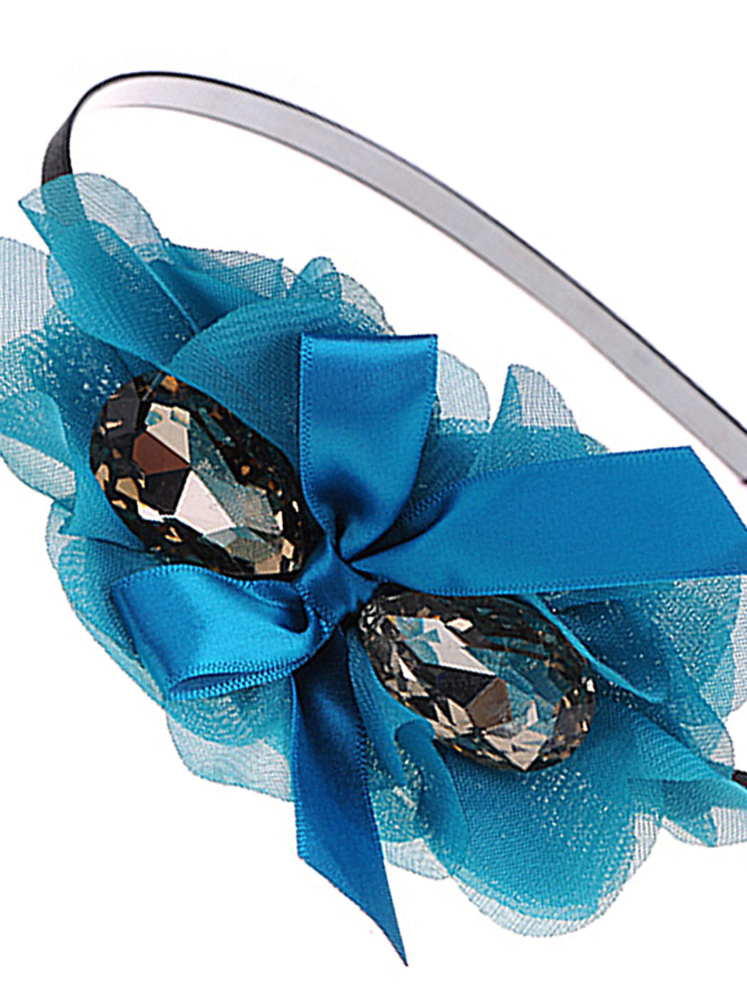 Sea Sky Blue Ribbon Gift Mesh Nest Big Topaz Bead Hair Headband