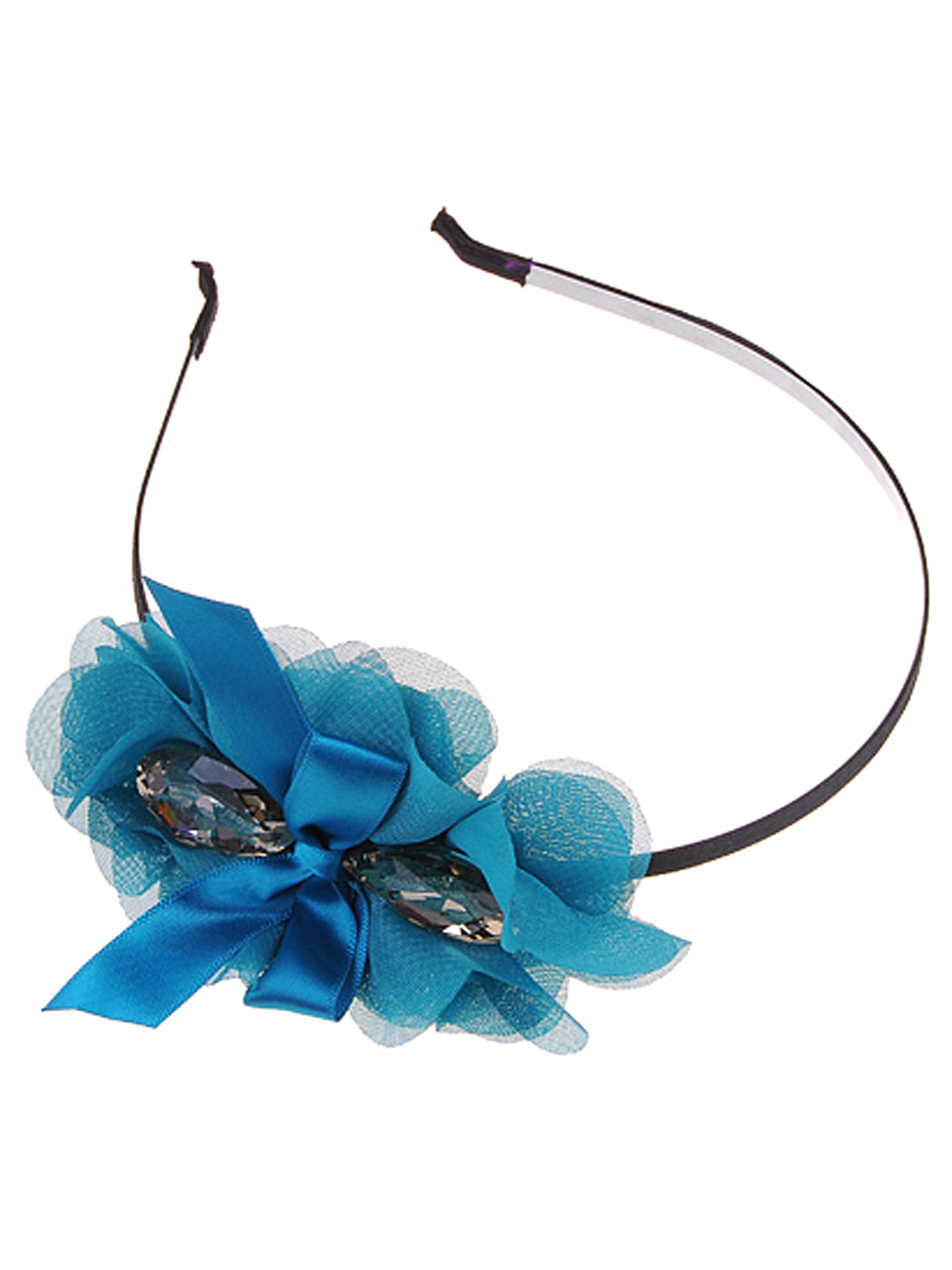 Sea Sky Blue Ribbon Gift Mesh Nest Big Topaz Bead Hair Headband