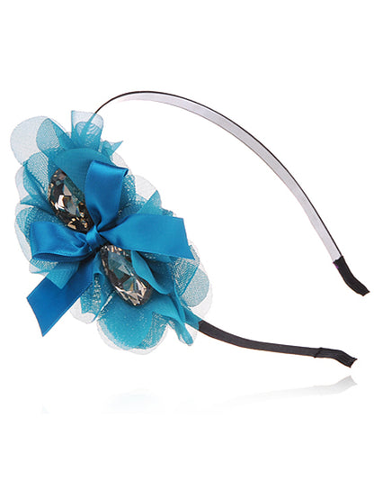 Sea Sky Blue Ribbon Gift Mesh Nest Big Topaz Bead Hair Headband