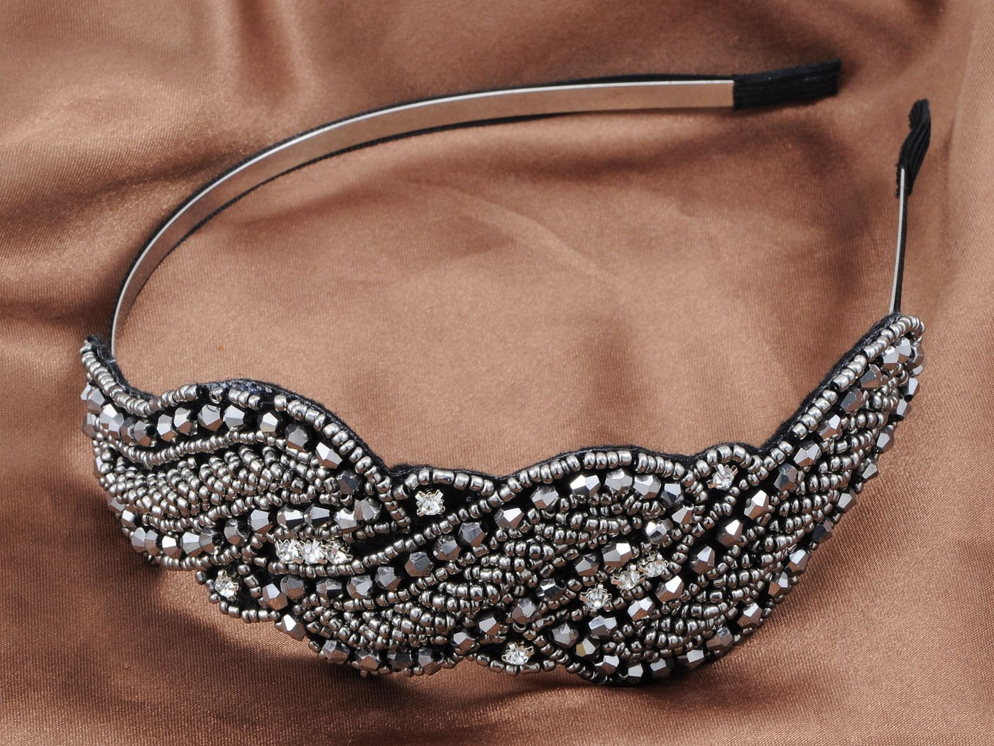 Beaded Headband Gun Flapper Hairband Grey