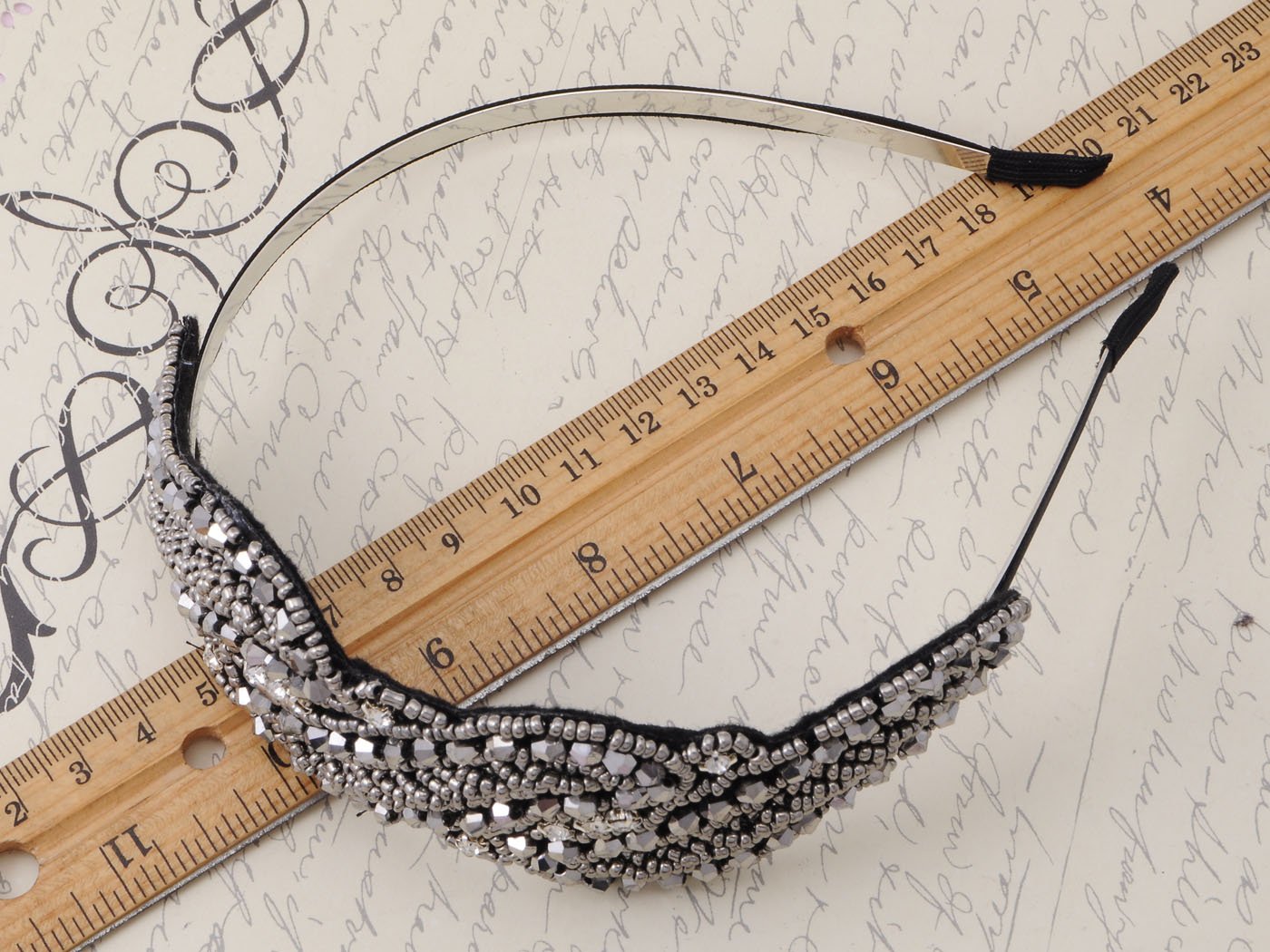 Beaded Headband Gun Flapper Hairband Grey