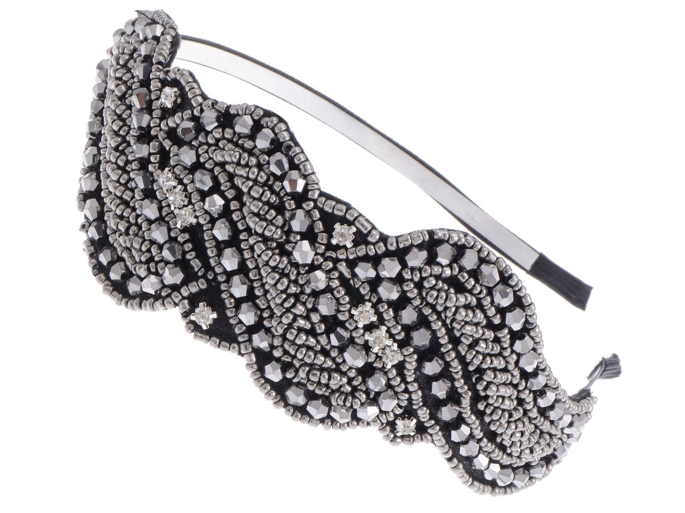 Beaded Headband Gun Flapper Hairband Grey