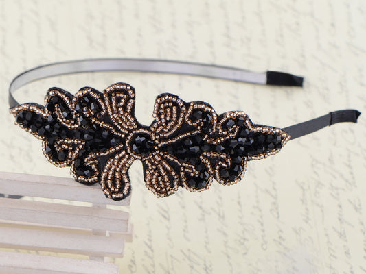 Masquerade Black Brown Beaded Formal Gown Hair Headband