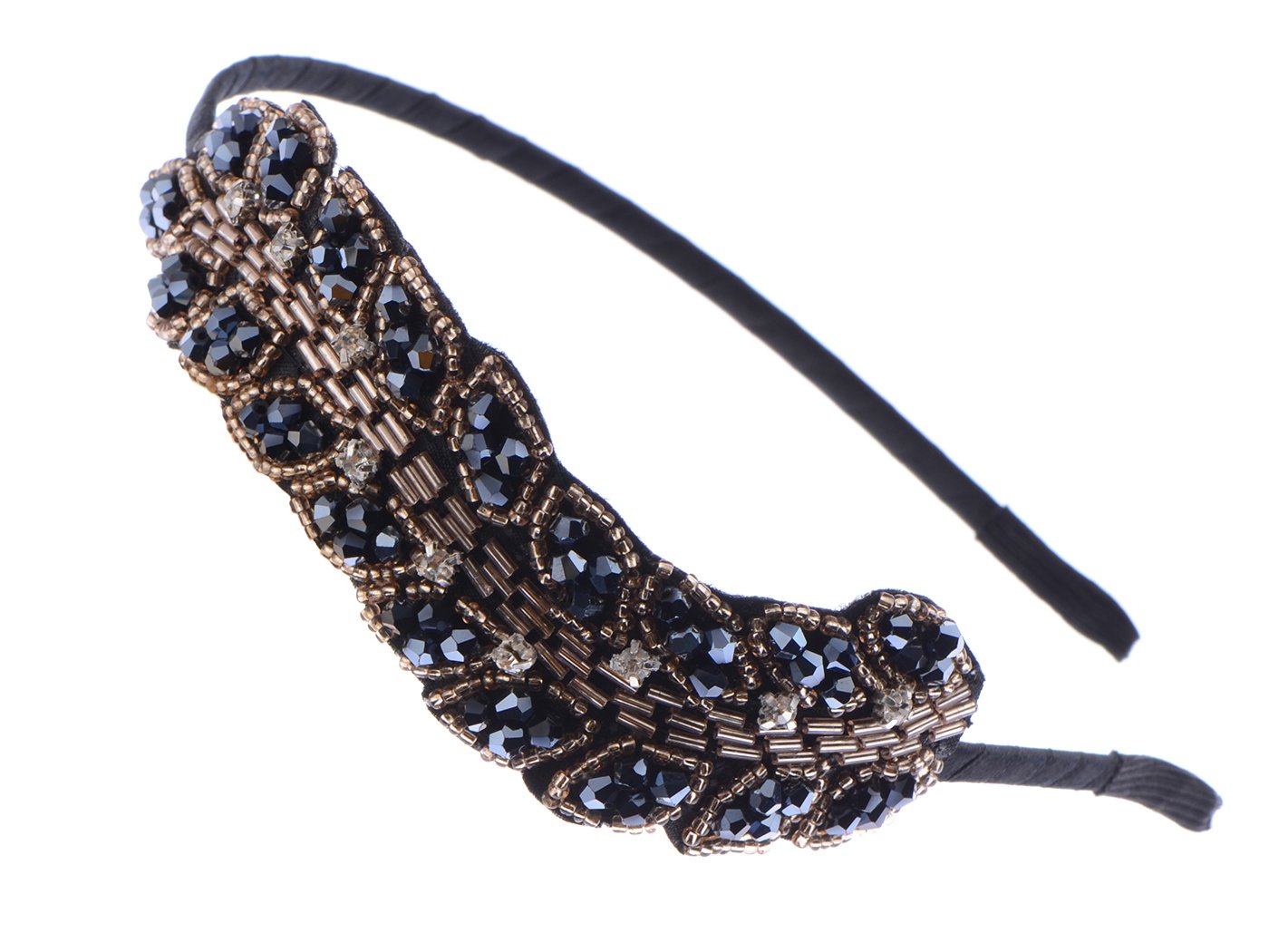 Beaded Headband Gun Flapper Hairband Grey