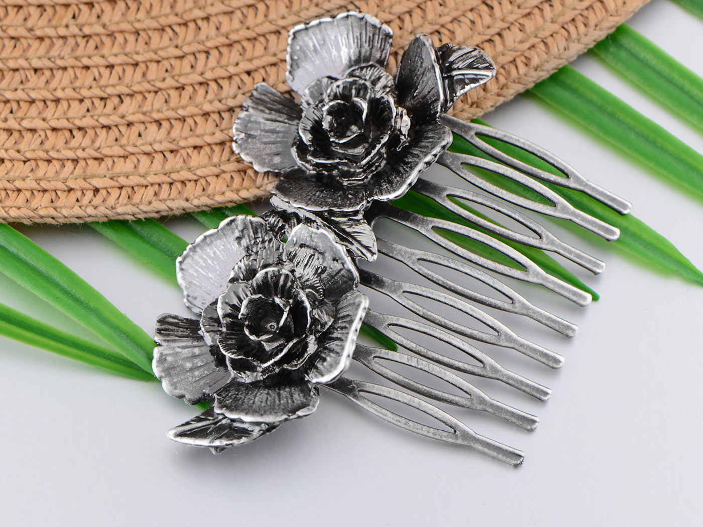 Vintage Floral Rose Leaf Hair Pin Clip Comb