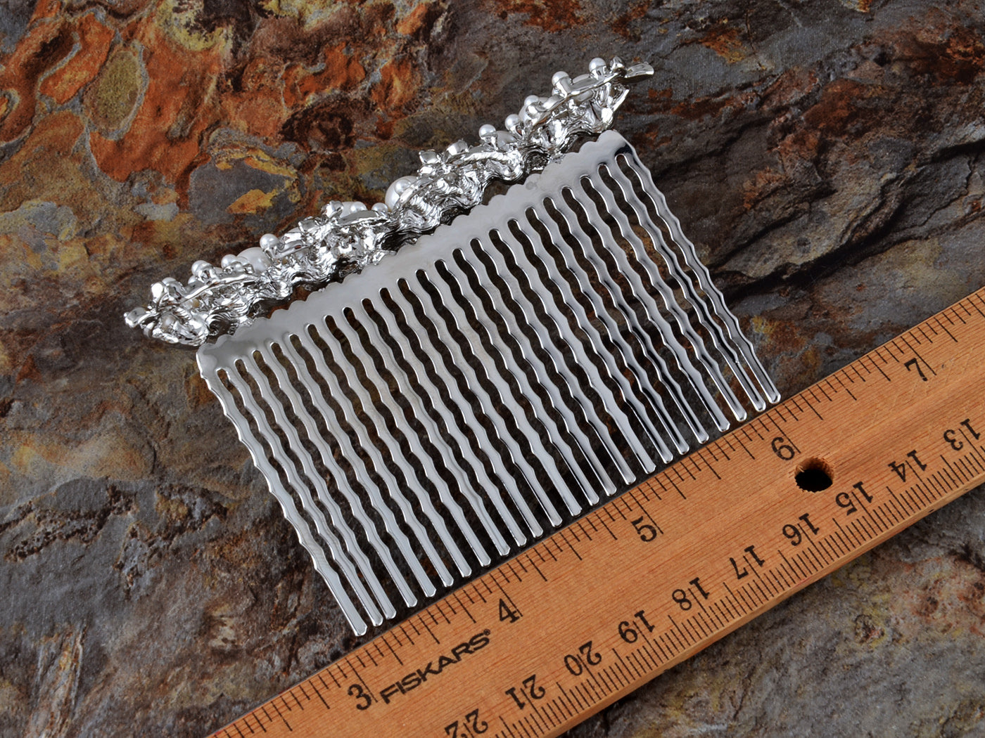 Silver Floral Stamen Simulated Pearl Bridal Hair Comb