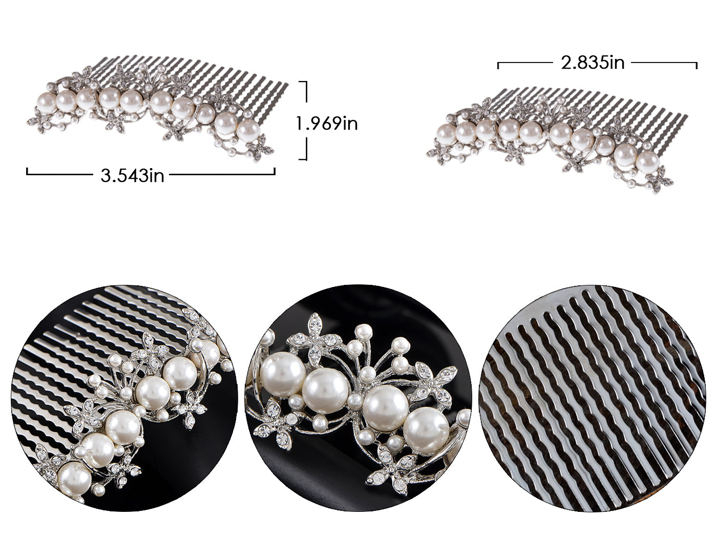 Silver Floral Stamen Simulated Pearl Bridal Hair Comb
