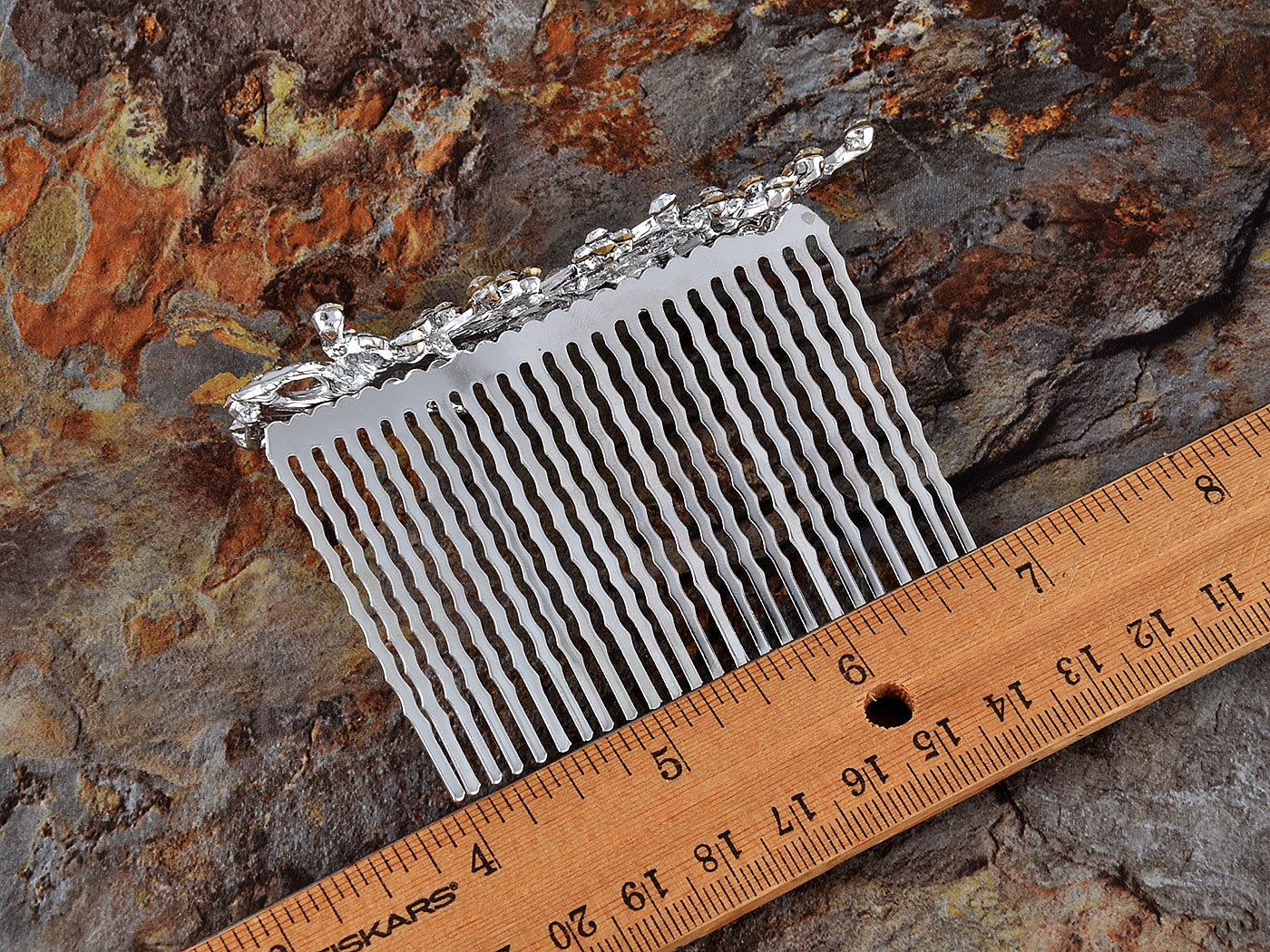 Silver Floral Stamen Simulated Pearl Bridal Hair Comb