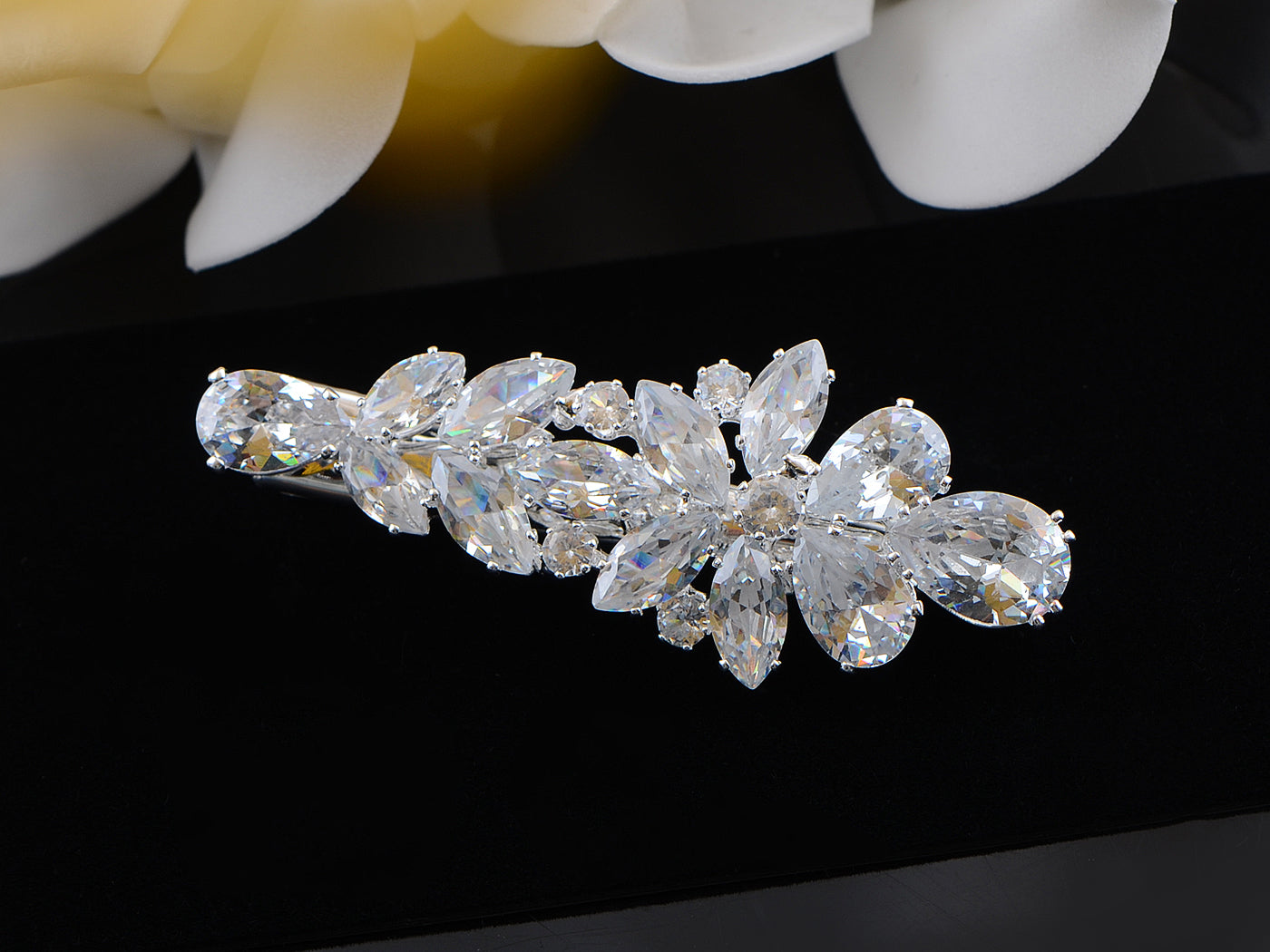 Silver Zircon Czech Flower Bridal Hair Clip Pin