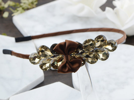 Yellow Citrine Ribbon Bow Headband Clip For Women Gift