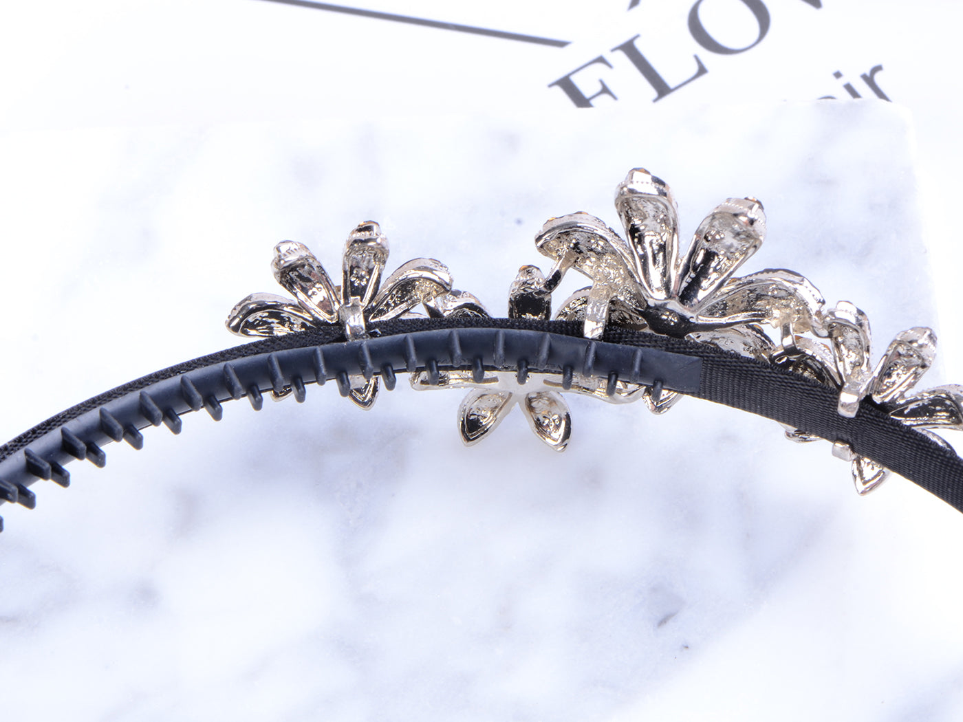 Women Girls Teeth Comb Plastic Black Flower Hairband Headband