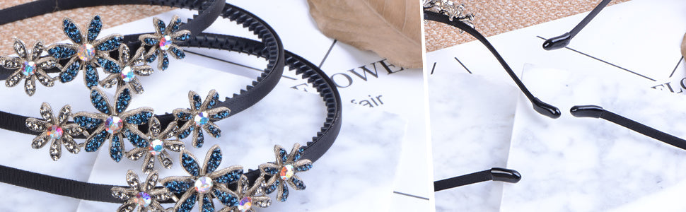 Women Girls Teeth Comb Plastic Black Flower Hairband Headband